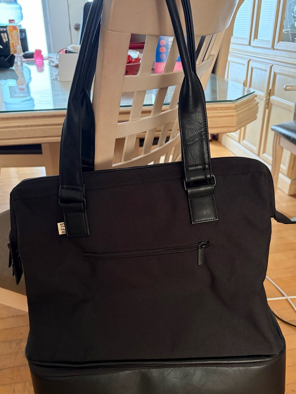 Beis Black mini weekender with Leather-Style Handles